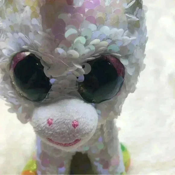 Ty Beanie Boo Pixy Unicorn Shiny Pink  / White / Rainbow Sequins 6” - Picture 5 of 12